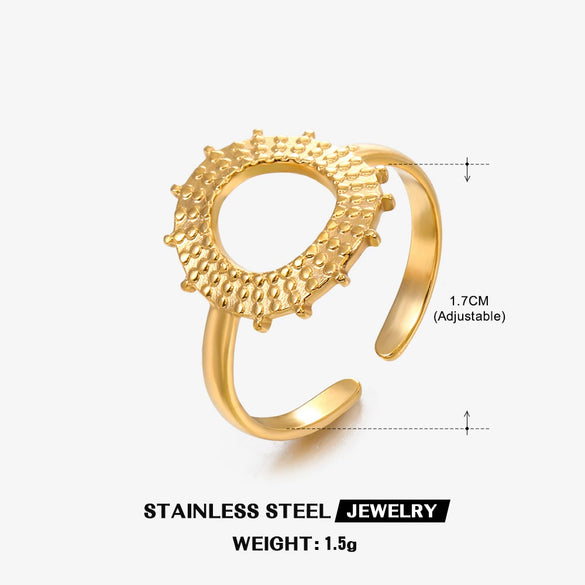Wholesale Ladies Cool Wind Opening Adjustable Colorfast Stainless Steel Sunflower Ring With Geometric Pattern And Electroplating