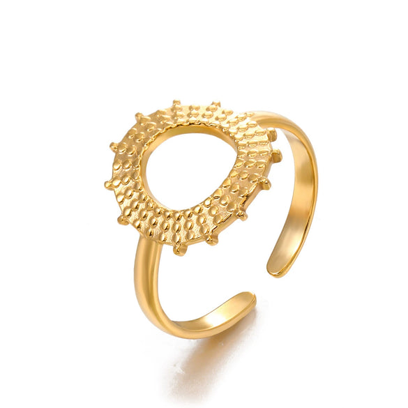 Wholesale Ladies Cool Wind Opening Adjustable Colorfast Stainless Steel Sunflower Ring With Geometric Pattern And Electroplating