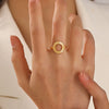 Wholesale Ladies Cool Wind Opening Adjustable Colorfast Stainless Steel Sunflower Ring With Geometric Pattern And Electroplating