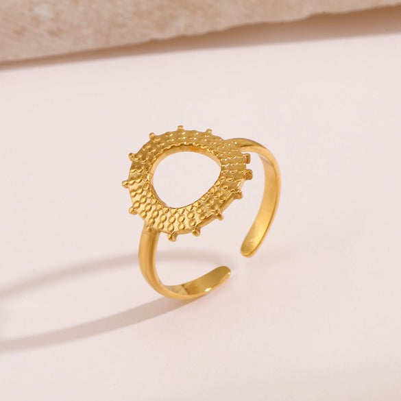 Wholesale Ladies Cool Wind Opening Adjustable Colorfast Stainless Steel Sunflower Ring With Geometric Pattern And Electroplating