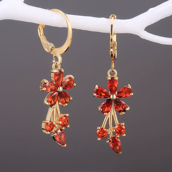 Wholesale Ladies Copper Inlaid Zircon Flower Earrings