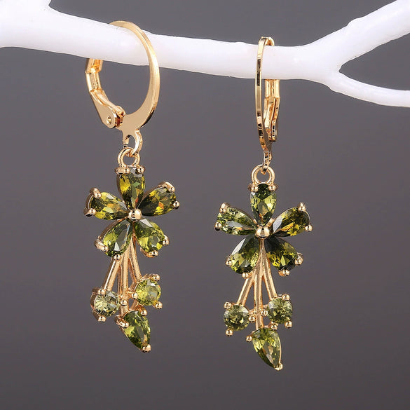 Wholesale Ladies Copper Inlaid Zircon Flower Earrings