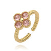 Wholesale Ladies Copper Inlaid Zirconia Four Leaf Clover Opening Ring Light Luxury Flower Style