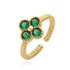 Wholesale Ladies Copper Inlaid Zirconia Four Leaf Clover Opening Ring Light Luxury Flower Style
