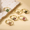 Wholesale Ladies Copper Inlaid Zirconia Four Leaf Clover Opening Ring Light Luxury Flower Style