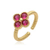 Wholesale Ladies Copper Inlaid Zirconia Four Leaf Clover Opening Ring Light Luxury Flower Style