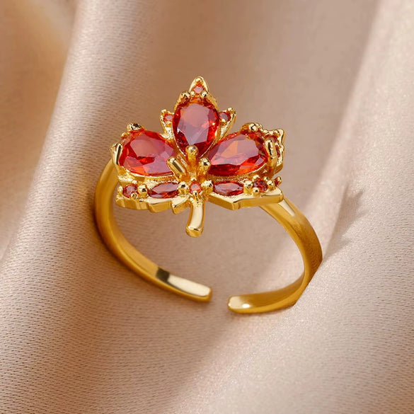 Wholesale Ladies Copper Zircon Inlaid Flower Leaf Fashion Ring With Electroplating