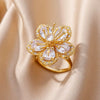 Wholesale Ladies Copper Zircon Inlaid Flower Leaf Fashion Ring With Electroplating