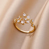 Wholesale Ladies Copper Zircon Inlaid Flower Leaf Fashion Ring With Electroplating