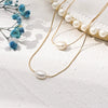 Wholesale Ladies Double Layer Freshwater Pearl Copper 14K Gold Plated Multilayer Conventional Chain Necklace With Geometric Pattern