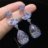 Wholesale Ladies Drop Shape Zircon Copper Silver Plated Earrings