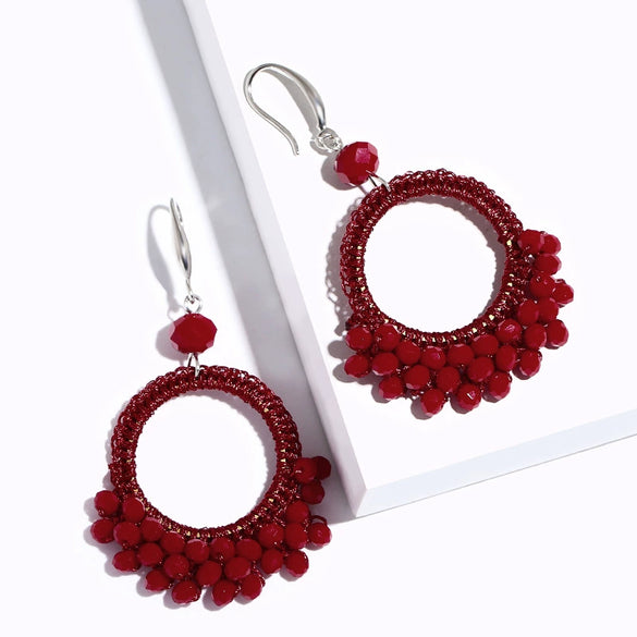 Wholesale Ladies Earrings Retro Handwoven Minimalist Style With Beads Alloy And Geometric Pattern