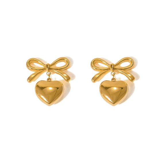 Wholesale Ladies Elegant Heart Shaped 18K Gold Plated Stainless Steel Pendant Earrings With Electroplating