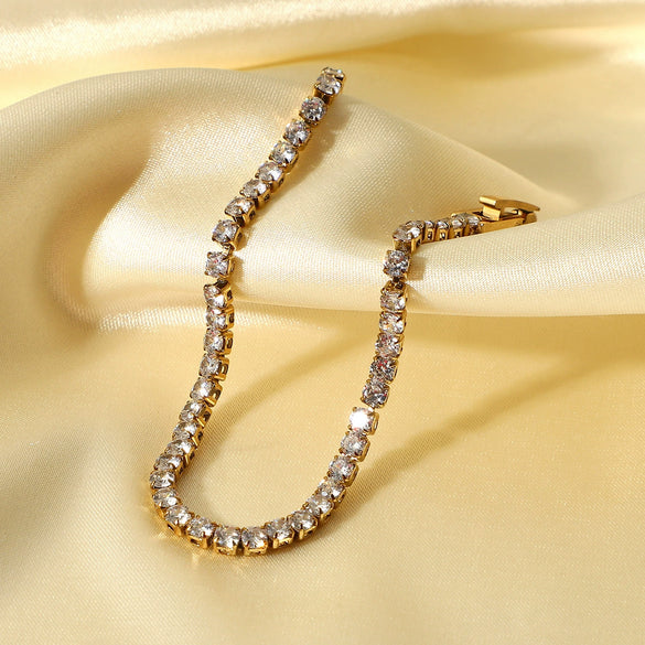 Wholesale Ladies Elegant Retro Stainless Steel Bracelet With 14K Gold Inlaid Zircon And Geometric Design
