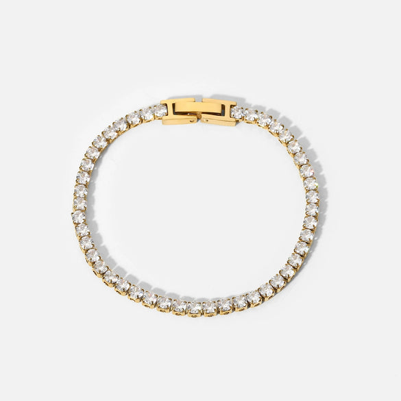 Wholesale Ladies Elegant Retro Stainless Steel Bracelet With 14K Gold Inlaid Zircon And Geometric Design