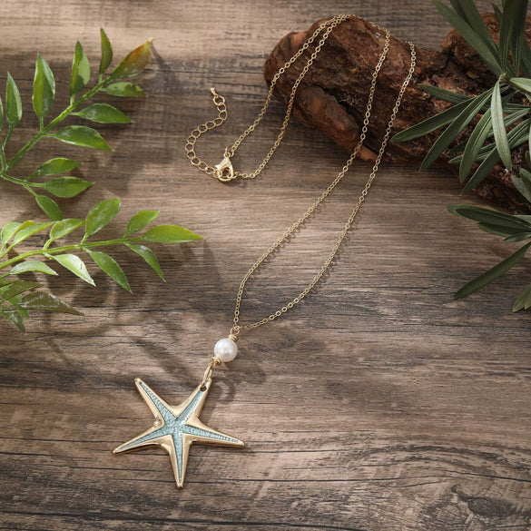 Wholesale Ladies Enamel Geometric Starfish Zinc Alloy Necklace With Paint Oil Processing And Irregular Flower Design