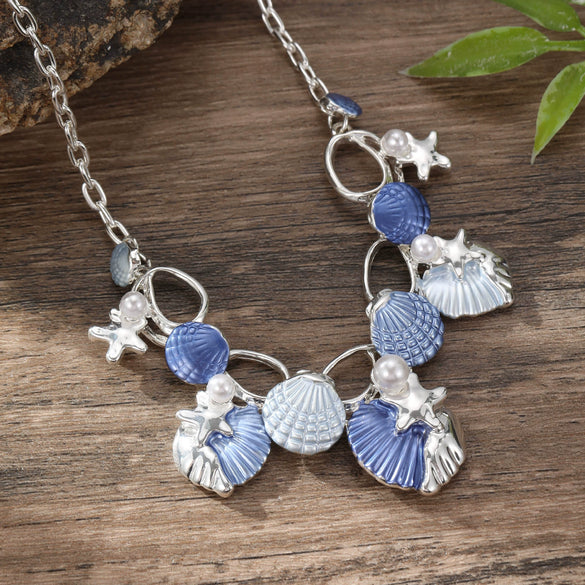 Wholesale Ladies Enamel Geometric Starfish Zinc Alloy Necklace With Paint Oil Processing And Irregular Flower Design