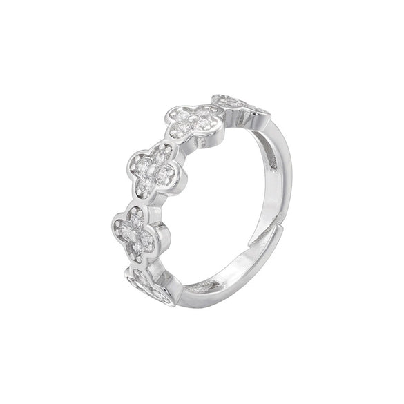 Wholesale Ladies Fashion Elegant Light Luxury Copper Ring Inlaid With Pearls Flower Geometric Design