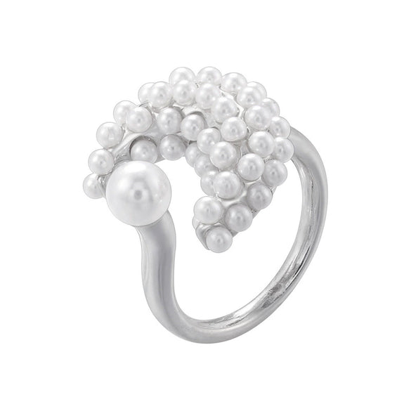 Wholesale Ladies Fashion Elegant Light Luxury Copper Ring Inlaid With Pearls Flower Geometric Design