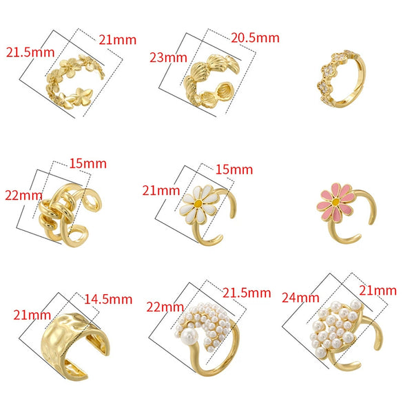 Wholesale Ladies Fashion Elegant Light Luxury Copper Ring Inlaid With Pearls Flower Geometric Design