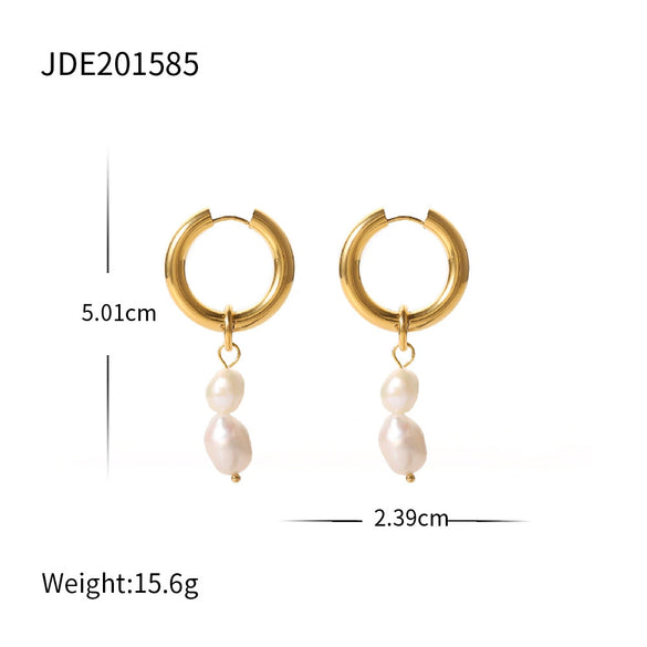Wholesale Ladies Fashion Freshwater Pearl Earrings With Stainless Steel C Pendant And Electroplating Treatment Geometric Design
