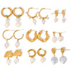 Wholesale Ladies Fashion Freshwater Pearl Earrings With Stainless Steel C Pendant And Electroplating Treatment Geometric Design