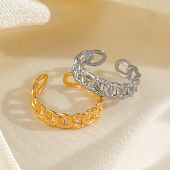 Wholesale Ladies Fashion Hip Hop Simple Style Stainless Steel Hammered Ring 18K Gold Plated