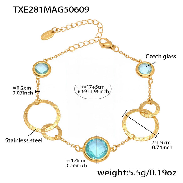 Wholesale Ladies Fashion Jewelry Czech Glass Ring Bracelet In Stainless Steel With Geometric Shape And Electroplating