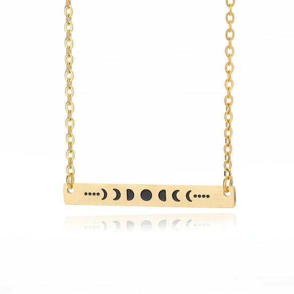 Wholesale Ladies Fashion Jewelry Stainless Steel Moon Eclipse Pendant Clavicle Chain With Crossbar Snake Bone Chain And Geometric Design Electroplating
