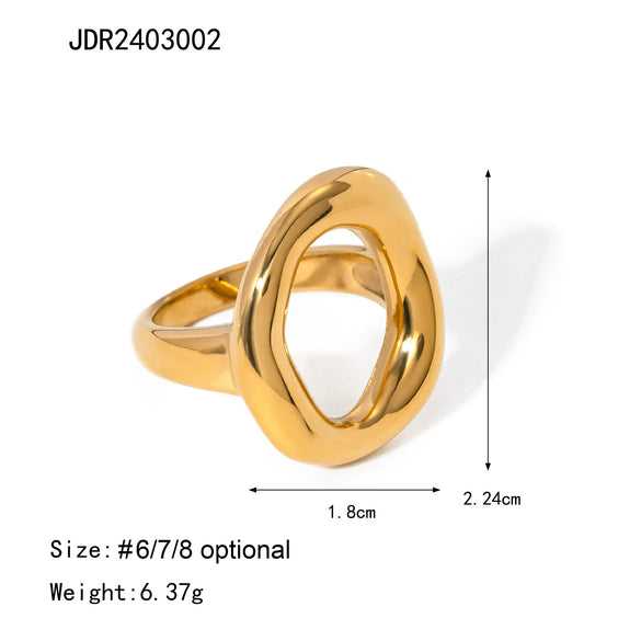 Wholesale Ladies Fashion Jewelry Stainless Steel Oval Hollow Closed Ring With Geometric Wave Style And Electroplating Treatment