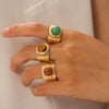 Wholesale Ladies Fashion Natural Stone Wide Open Ring In Stainless Steel With 18K Gold Electroplating And Geometric Design