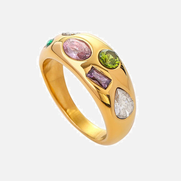 Wholesale Ladies Fashion Ring In 18K Gold Plated Stainless Steel With Geometric Design And Electroplating Treatment