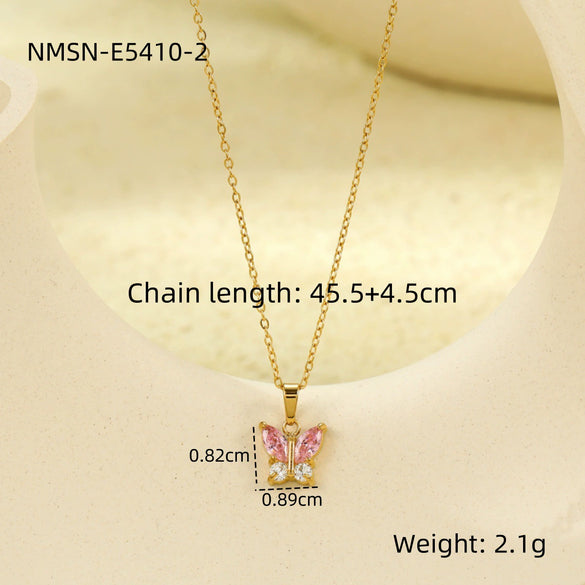 Wholesale Ladies Fashion Stainless Steel Bow Zircon Titanium Steel Necklace With Electroplating Treatment