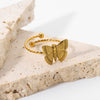 Wholesale Ladies Fashion Stainless Steel 18K Gold Plated Opening Adjustable Butterfly Ring