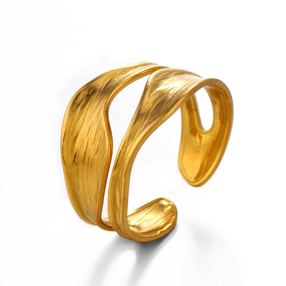 Wholesale Ladies' French Retro Fashion Irregular Shaped 18K Gold Plated Stainless Steel Ring