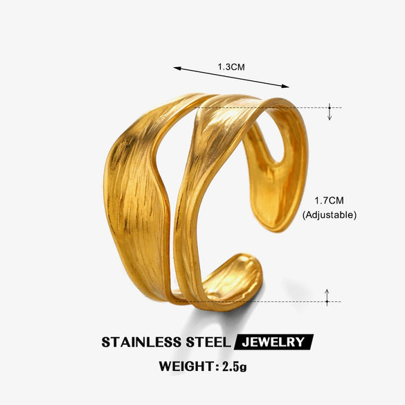 Wholesale Ladies' French Retro Fashion Irregular Shaped 18K Gold Plated Stainless Steel Ring