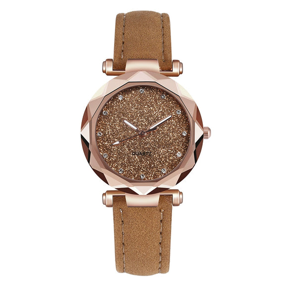 Wholesale Ladies Frosted Imitation Leather Belt Round Dial Quartz Watch Made Of Alloy And Stainless Steel With Ordinary Glass Mirror And Pin Buckle In Leisure Style