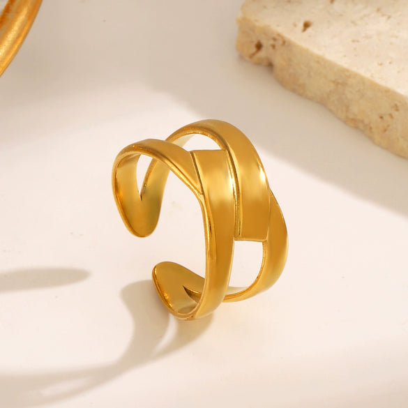 Wholesale Ladies Geometric Cross Stainless Steel Ring With Electroplating