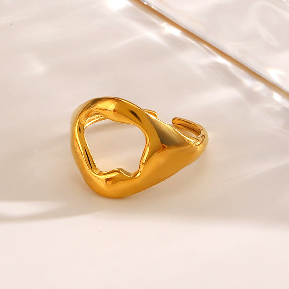 Wholesale Ladies Geometric Hollow Stainless Steel Hip Hop Ring With Bright Polished Finish