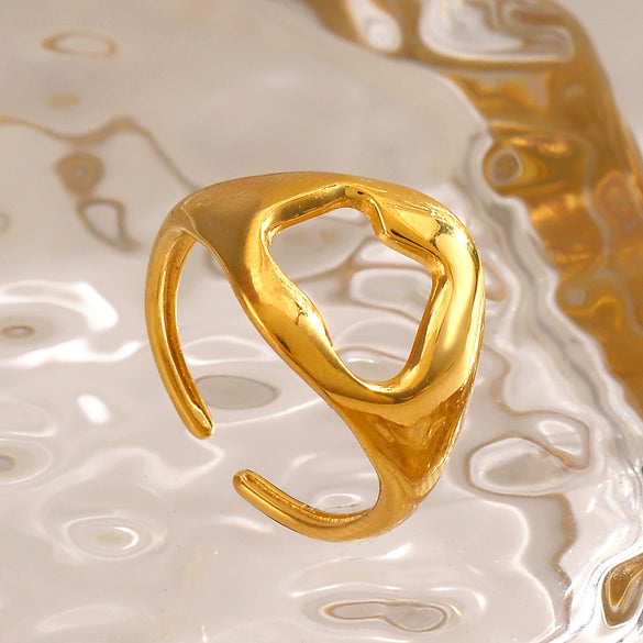 Wholesale Ladies Geometric Hollow Stainless Steel Hip Hop Ring With Bright Polished Finish