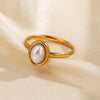 Wholesale Ladies Geometric Oval Stainless Steel Ring With Imitation Pearl Inlay And Electroplating