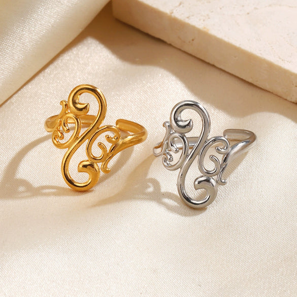 Wholesale Ladies Geometric Pattern Stainless Steel Electroplated Ring