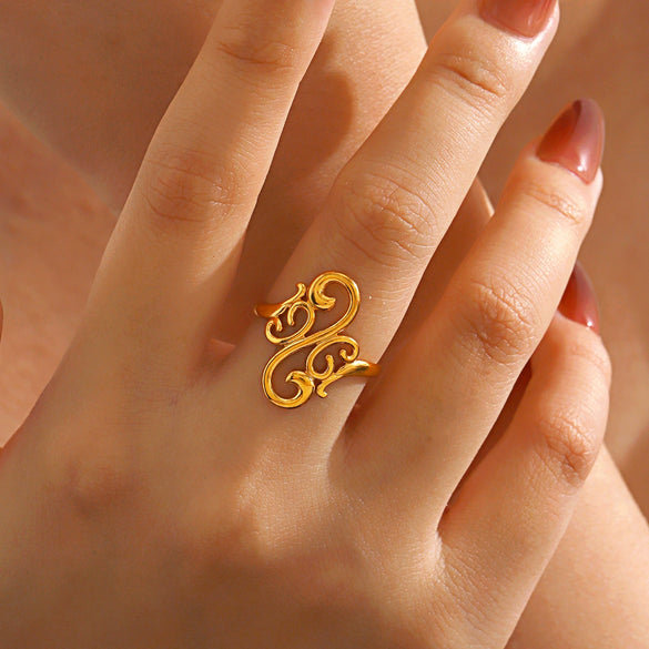 Wholesale Ladies Geometric Pattern Stainless Steel Electroplated Ring
