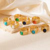 Wholesale Ladies Geometric Retro Hollow Titanium Steel Wide Face Ring Inlaid With Color Natural Stone Electroplated Highend Style