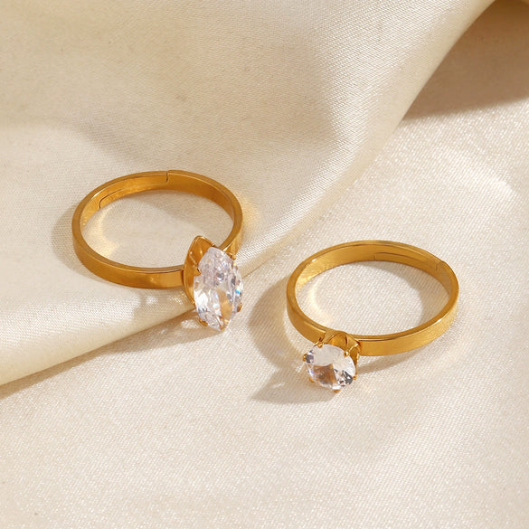 Wholesale Ladies Geometric Stainless Steel Electroplated Zircon Inlaid Ring