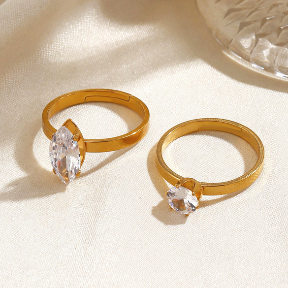 Wholesale Ladies Geometric Stainless Steel Electroplated Zircon Inlaid Ring
