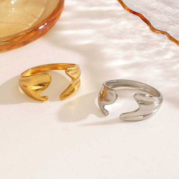 Wholesale Ladies Geometric Stainless Steel Hip Hop Adjustable Ring With Irregular Opening And Electroplating Treatment