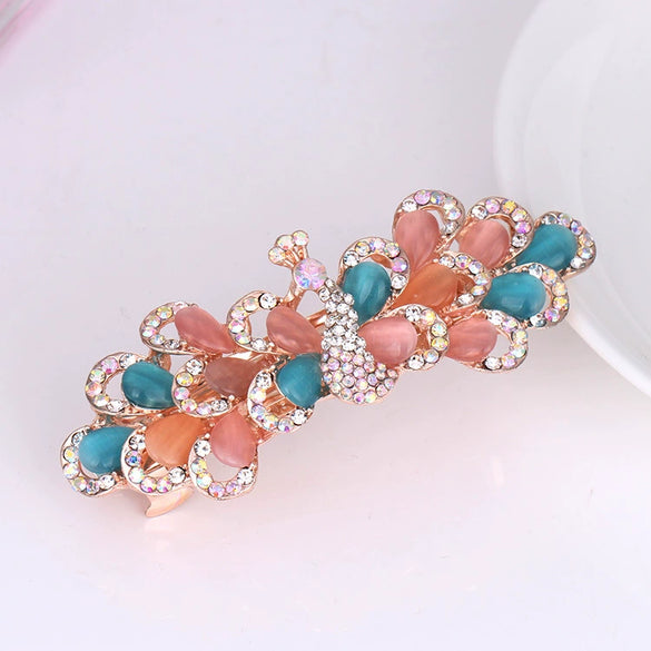 Wholesale Ladies Hair Accessories Alloy Nickelfree Plated Electroplated Cat's Eye Flower Hair Clip