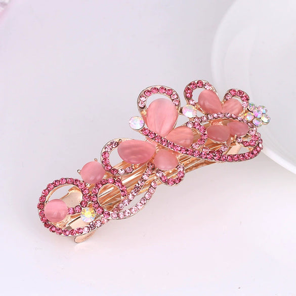 Wholesale Ladies Hair Accessories Alloy Nickelfree Plated Electroplated Cat's Eye Flower Hair Clip