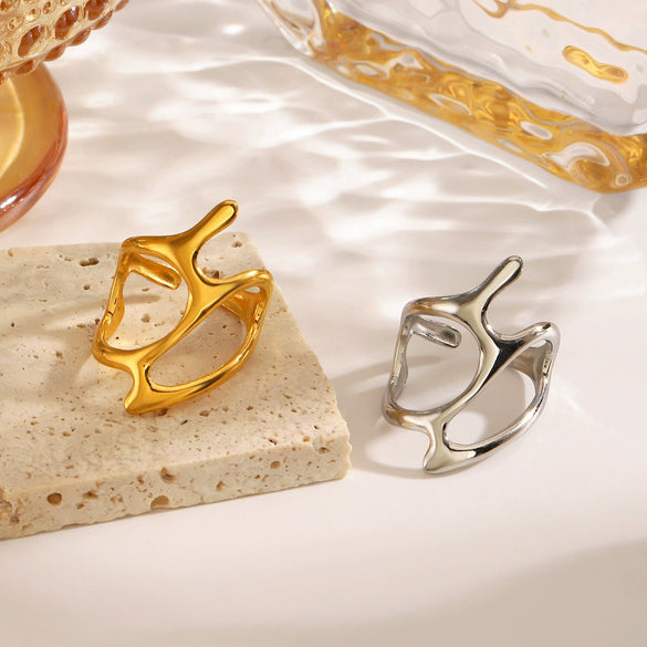 Wholesale Ladies Hip Hop Retro Irregular Geometric Stainless Steel Opening Ring With Electroplating